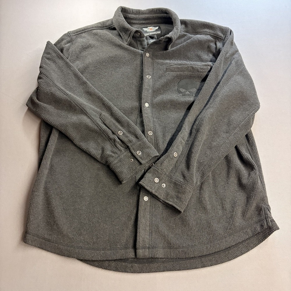 Harley-Davidson Men’s XL Skull Fleece Snap Shirt Jacket Black 96575-14VM